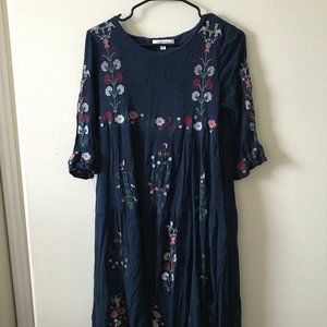 Embroidered boho midi dress - Orange Creek (Navy)